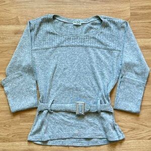 Gray Long Sleeve Belted Top